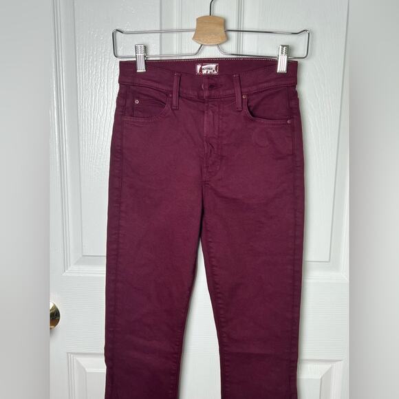 Mother Cotton The Rascal Sliced Up Heel Jeans in Burgundy 25 - Picture 5 of 13